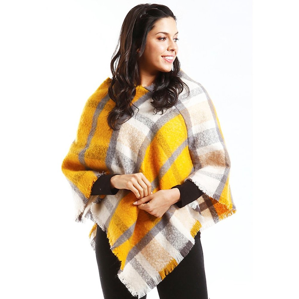 LOF Plaid Checker Fleece Warm Poncho